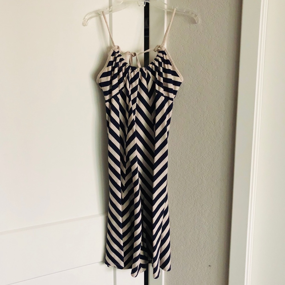 Navy and cream striped midi dress